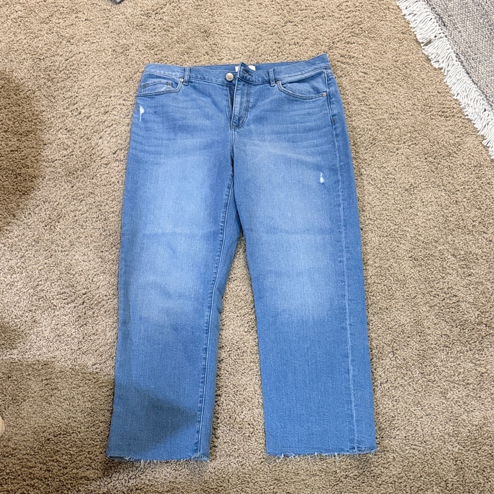 LOFT Light Blue Straight-Leg Jeans with Raw Hem